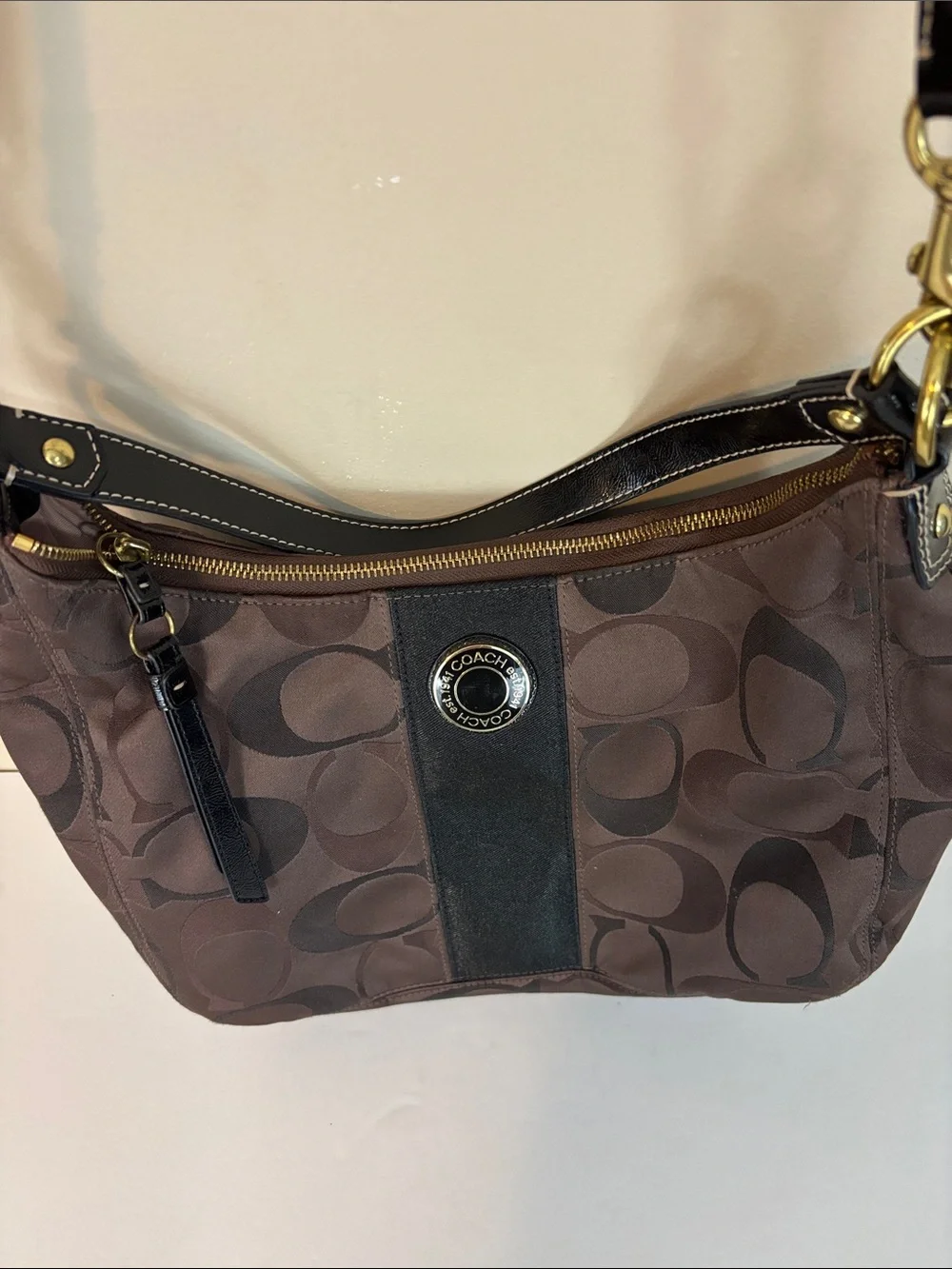 Vintage Coach Brown Signature Hobo Convertible Shoulder Bag